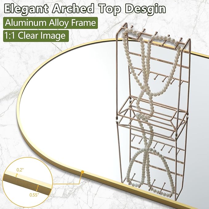 Dewfig Arched Full Length Mirror, 76"x34" Large Floor Mirror, Full Body Mirrors for Leaning or Hanging, Standing Mirrors for Bedroom, Living Room,Dressing Room, Aluminum Alloy Frame, Gold