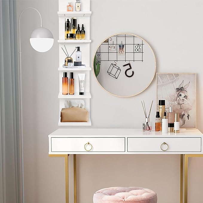 5 Tier Wall Shelf Unit,Vertical Column Shelf Floating Storage Home Decor Organizer,Display Floating Shelf for Bedroom, Living Room,Vanity -2 Pcs(White)