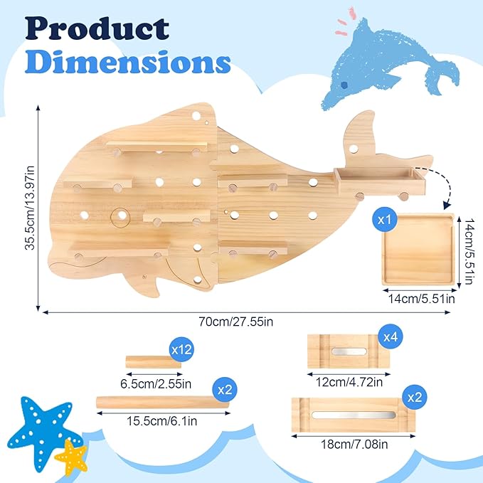 Inspired by Montessori Display Shelf for Tonies 2/1 Toniebox Figures, Dolphin DIY Open-Ended Play Storage Organizer Wall Shelf for Tonies Box Characters, Enhance Children's Hands-On Skills