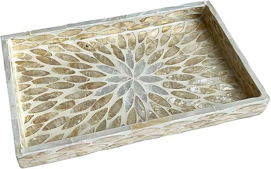 9.8In Rectangle Serving Tray with Mother of Pearl for Breakfast in Bed Tray Ottoman for Living Room Decorative Trays for Coffee Table Handmade Eating Trays for Bathroom Kitchen