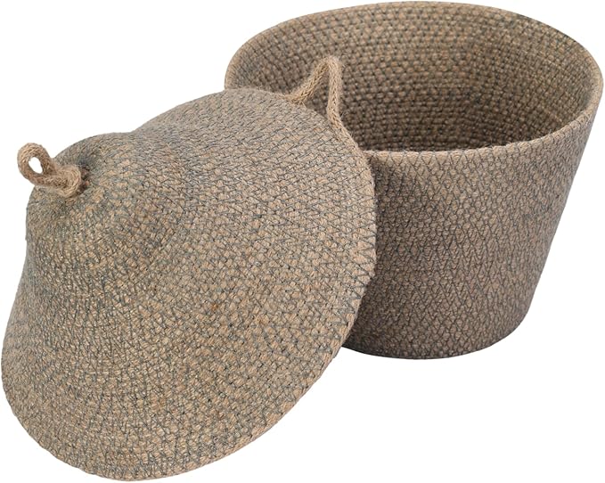 Olea Mushroom Container – Handmade 12" Woven Jute Decorative Storage Basket – Rustic Storage for Entryway, Bathroom, Kitchen, or Boho Cottagecore Decor - Seafoam