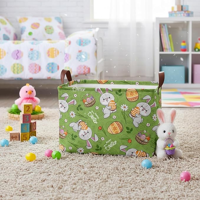 Large Rectangular Cute Kid Easter Basket Empty Bunny Eggs Easter Basket Gift Spring Room Storage Organizer Décor (E-06)