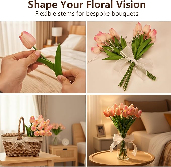Radiant Romantic Tulip Light with a Vase, 15 PCS Twinkling Tree Tulips Led Night Light that Never Fade, Flower Shaped Ambient Night Lamp for Bedroom Bedside Decor & Gift (Mixed(with Vase))