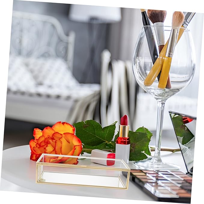 Zerodeko 1pc Glass Jewelry Storage Box for Lipstick and Nail Polish Elegant Makeup Organizer Design Rectangular Case for Home and Bedroom Use