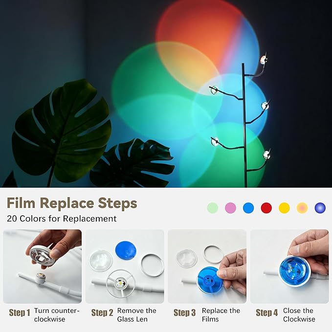 Sunset Lamp, 5 Head Halo Sunset Floor Lamp Halo Lamp with Replaceable Filters Ambient Mood Halo Projector Floor Lamp for Bedroom Living Room
