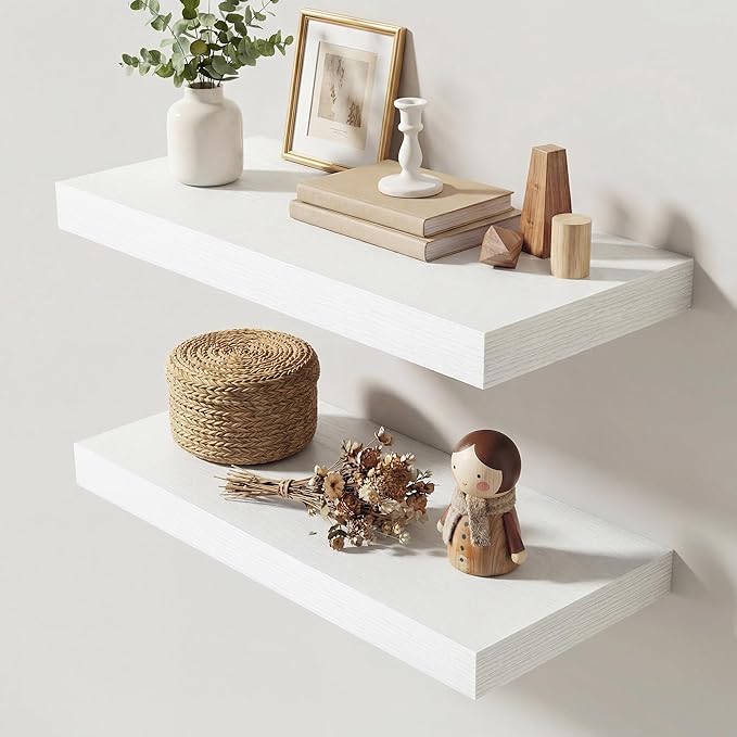 Dreamland 20 Inches Floating Shelves for Wall, 9.3" Deep Long Floating Shelves Set of 2, Large Display & Storage Shelf, Wall Shelf for Bathroom Bedroom Living Room Kitchen Office, White