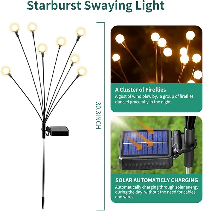 vignuto Solar Lights Outdoor Waterproof,6 Packs 48LED, Garden Decor, Patio Decor, Firefly Lights Solar Outdoor, Unique Gifts for Women