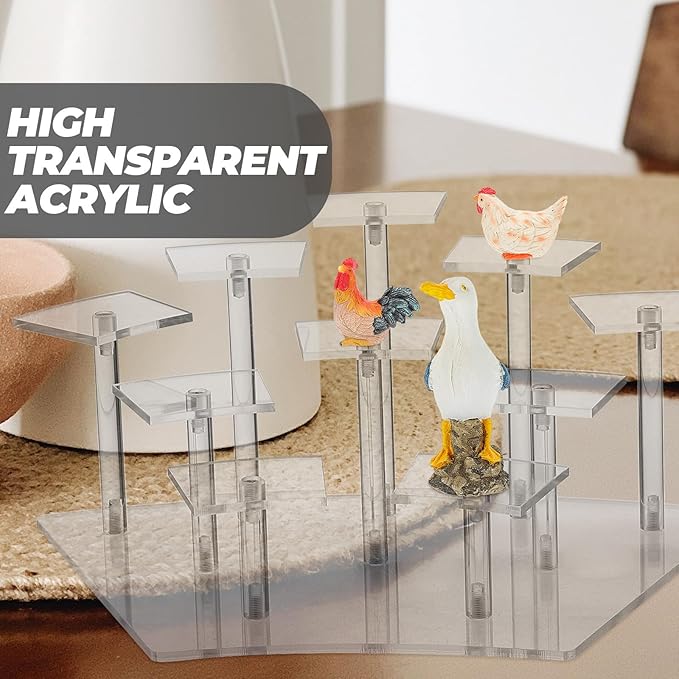 Multi-layer Acrylic Display Rack with 10 Curved Slots, Doll Rack and Handicrafts Storage Shelf for Collectibles and Makeup Organizer