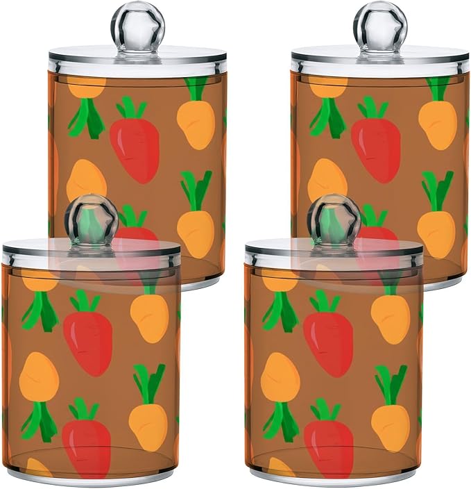 Nander 2Pack Carrot Qtip Holder Dispenser -Clear Plastic Apothecary Jars Set - Restroom Bathroom Makeup Organizers Containers for Cotton Swab, Ball, Pads, Floss