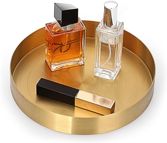 Hipiwe Round Key Bowl for Entryway 7.1" Gold Decorative Tray Jewelry Ring Dish Stainless Steel Candle Holder Plate Perfume Tray Metal Vanity Trays for Bathroom Dresser Home Decor