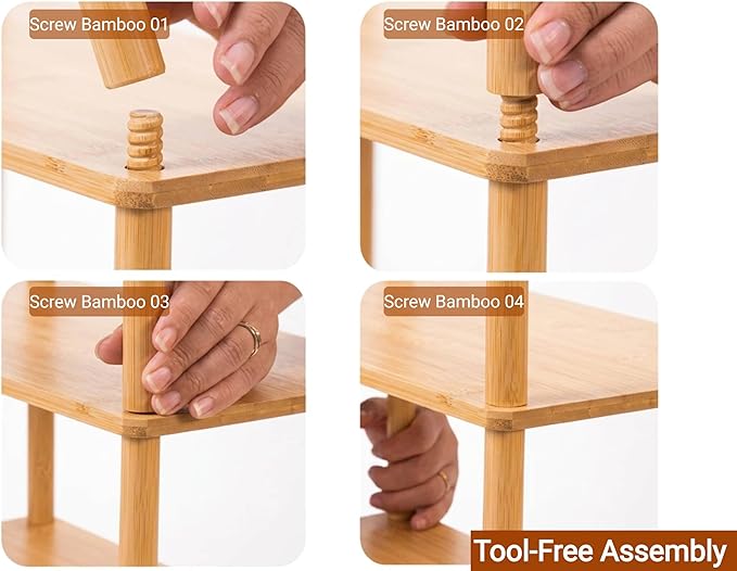 4-Tier Expandable Bamboo Corner Shelf Stand,Corner Bookshelf, Display Storage Shelves with Open Shelves, for Organization and Storage, Living Room, Home Office, Garage (1, Natural, 4-Tier)
