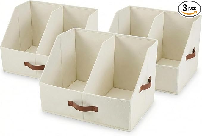 Closet Organizers And Storage - UPGRADED HEIGHT Trapezoid Storage Bin W/ Handles & Adjustable Dividers, Fabric Collapsible Storage Bins For Clothes Storage & Shelf Organizer (3pcs, Medium, Ivory)