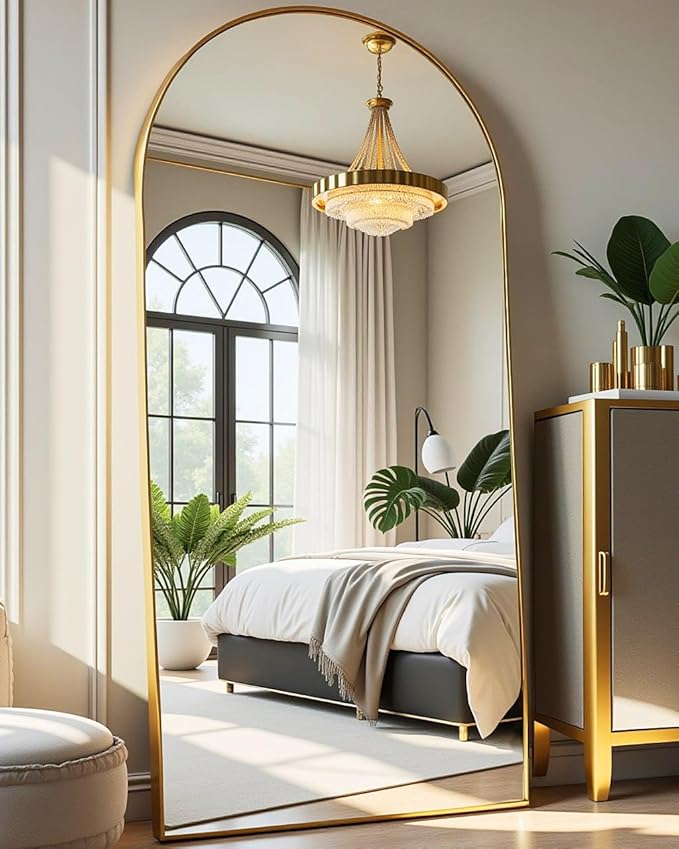 DMWOODFL 71"x30" Extra Large Full Length Mirror - Freestanding Floor Mirror with Anti-Tip Base, Shatterproof Glass for Bedroom, Living Room, Entryway (Gold)