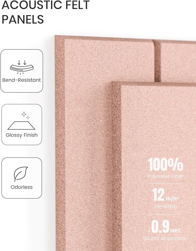Fluxynara Felt Bulletin Board Tiles Large 48" x 36" Cork Board Alternative-12 Pack with 70 Adhesive Tabs, Thick Slat Wall Panels for Office Decor, Push Pin Board Wall Organizer Alternative -Pink