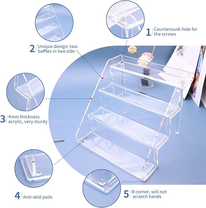 Sezanrpt Clear Acrylic Display Risers Stand Set of 2, Perfume Organizer Holder And Storage, Acrylic Cupcake Stand, Tiered Display Shelf for Funko Pop, Collections, Spice, Nail Polish, 9x8.3x6.7 inch