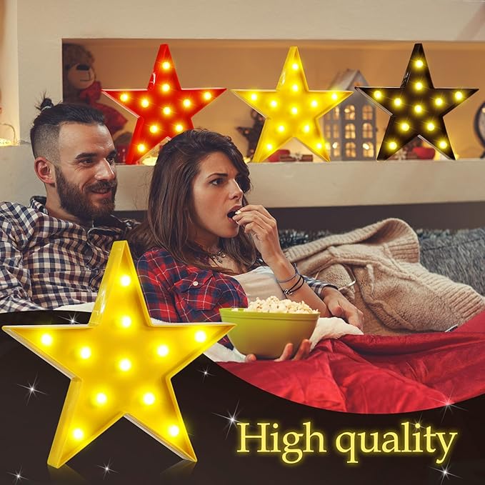 VIHOSE 6 Pcs Marquee Star Lights LED Star Signs Light up Movie Theater Decor Battery Operated Night Light for Gifts Birthday Party Home Movie Decor (Red,Black,Warm)