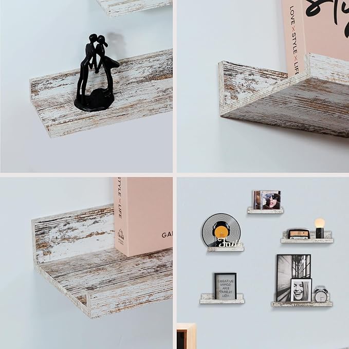 Rustic Shelves Wall-Mounted Distressed White - Farmhouse Wall Shelves 15.8 inch Wood Wall Decor Decorative Small Floating Ledge Shelf for Bedroom Living Room