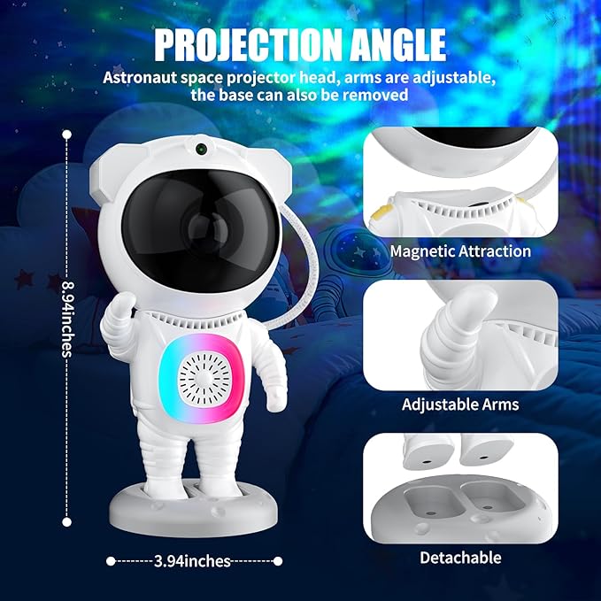 Astronaut Galaxy Projector,Space Projector,with Bluetooth Speaker and Remote Control,360° Adjustable Angle,Spaceman Star Kids Night Light, for Bedroom Ceiling Adult Birthday Valentine's Day (White)
