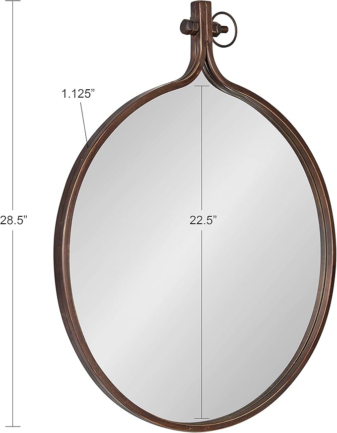 Kate and Laurel Yitro Round Metal Wall Mirror, 23.5 x 28.5, Bronze, Farmhouse Wall Decor for Any Room