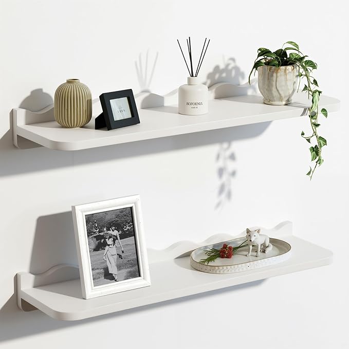 SUMGAR White Floating Shelves for Wall Shelving Decorative Dispaly Wall Shelf Unit, for Bathroom Bedroom Living Room Modern 24 Inch Organizer Storage Shelf for Picture Plant Set of 2