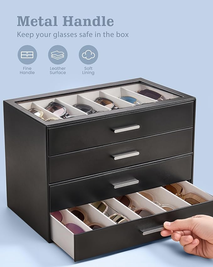 Lolalet Sunglasses Storage Box for Women, Eyewear Eye Glass Organizer with Clear Top Display Holder Case, Mothers Day Gifts
