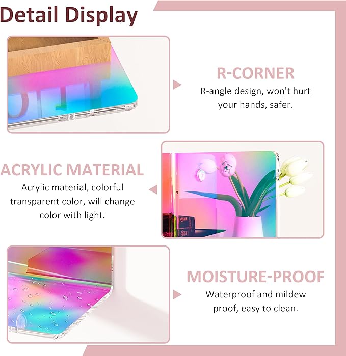 Sezanrpt 12 Inches Iridescent Wall Shelves, Moisture-Proof, Acrylic Bathroom Wall Shelves, Clear Floating Shelves for Bathroom, Bedroom, Living Room, Retail, 2 Pack