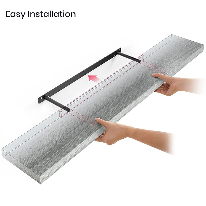 Ballucci Floating Shelf, 48" Wood Wall Shelf with Invisible Brackets for Bathroom, Living Room, Bedroom, Kitchen, Nursery, 8" Deep, Rustic Gray