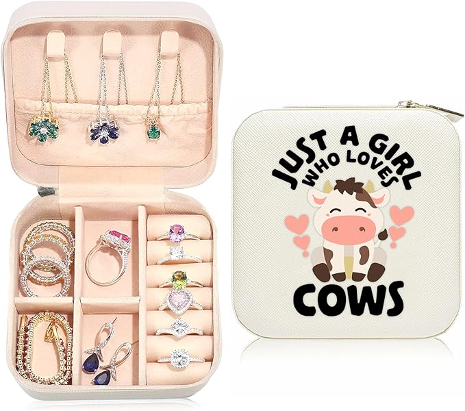 Cow Travel Jewelry Case,Jewelry Box Travel Organizer Small PU Leather Rings Earrings Necklaces Storage Box Valentine's Day Cow Gifts for Women,Daughter, Girlfriend,Mom,Wife,Bridesmaids