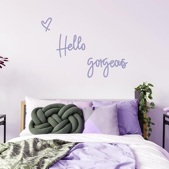 Blulu Hello Gorgeous Wall Decor Sign Hello Gorgeous Wall Art Minimalist Wooden Words Decor for Lash Room, Salon, Vanity or Makeup Room, Bathroom, Bedroom, Office(Purple)