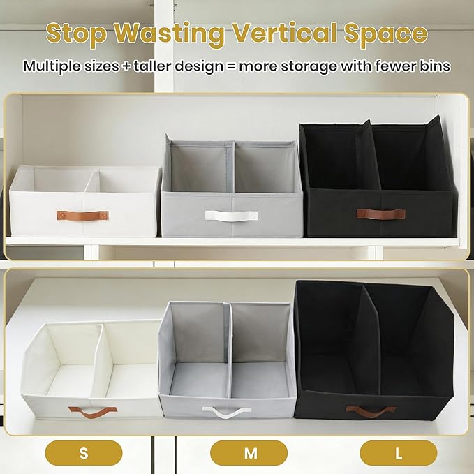 Closet Organizers And Storage - EXTRA LOAD & HEIGHT FOR DEEP Trapezoid Storage Bin W/ Handles & Adjustable Dividers, Collapsible Storage Bins For Clothes Storage & Shelf Organizer (2pcs, L, Dark Gray)
