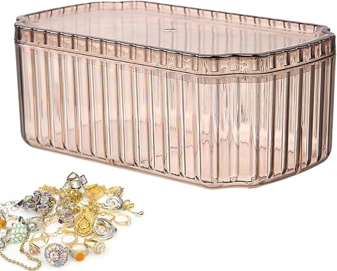 ANZAGA Makeup Storage,Jewelry Box Makeup Case Organizer - Portable Jewelry Display Case 3 Layer Stackable Case for Women Necklaces Rings Watches Bracelets