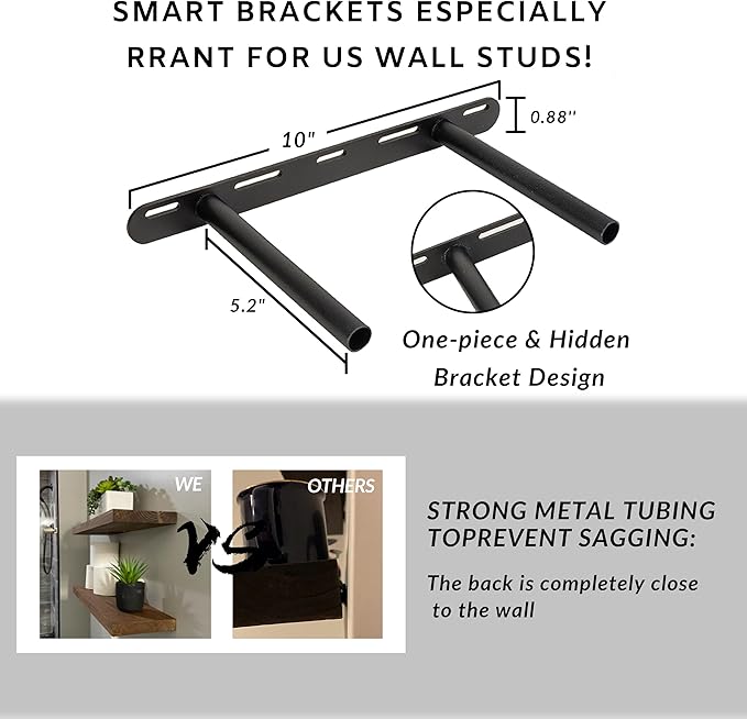 BGMG Wood Floating Shelves for Wall 12 inch Set of 2,Distressed Rustic Wooden Wall Mount Shelves for Bathroom Living Room Bedroom Kitchen Farmhouse-12x6.7x1.25 inch-Walnut