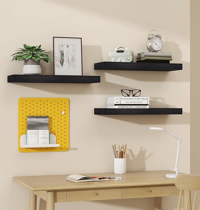 Vervida® Home Decor Floating Shelves for Wall 3 Pack 17" W x 6.8" D Black Shelves for Bedroom, Living Room, Kitchen, Bathroom Decor Hanging Shelves for Wall Storage Shelf