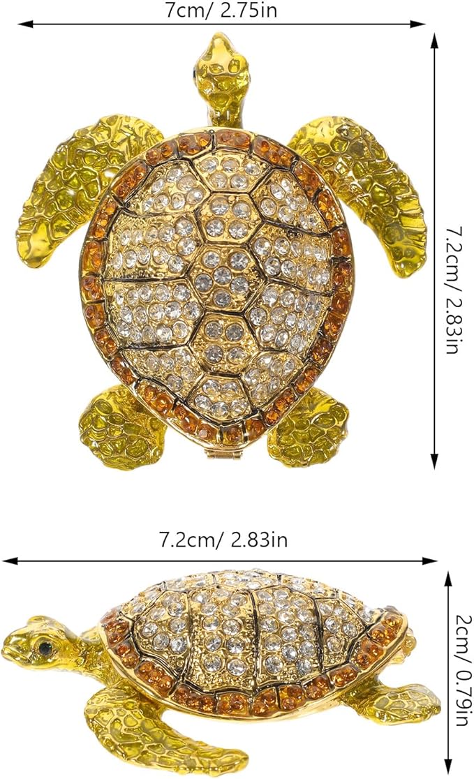 NOLITOY Turtle Jewelry Storage Box with Tin Alloy and Embedded Crystals, Multifunctional Desktop Jewelry Organizer and Cosmetics Holder for Home Decor