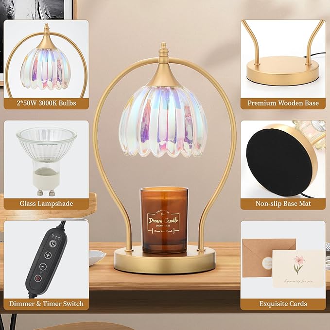 GOODBUY Candle Warmer Lamp with Timer: Dimmable Scented Candle Warmer Aromatherapy Lamp for Home Decor, Mothers Day Gifts for Mom, Ideal Housewarming Birthday Wax Warmer Light Gift, Includes 2 Bulbs