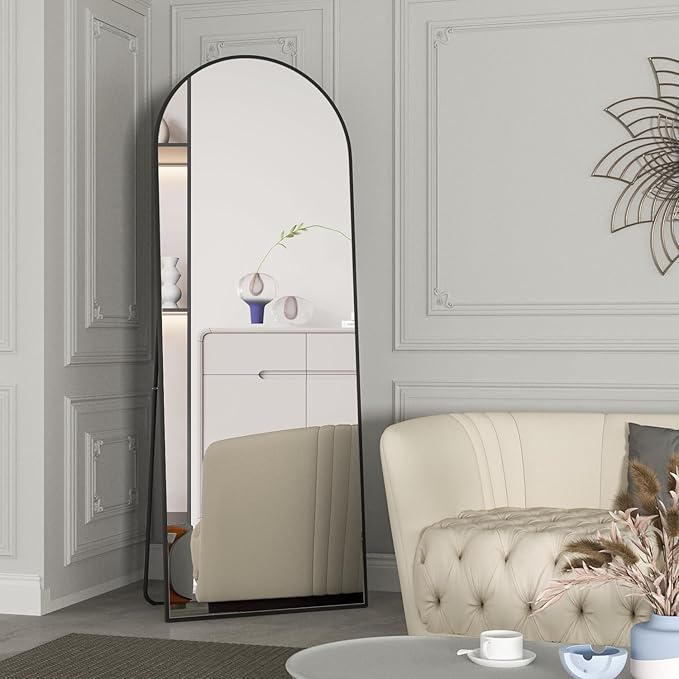 Full Length Mirror 64"x21" Arch Floor Mirror with Stand Arched Mirror Full Body Mirror Black Standing Hanging or Leaning Against Wall for Bedroom Entry, Bedroom, Living Room