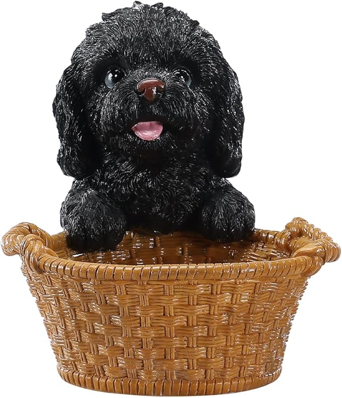 Dog Resin Storage Basket, Desktop Organizer for Remote & Keys, Cute Home Decor Tray, Ideal present for Pet Lovers.(Black Poodle)