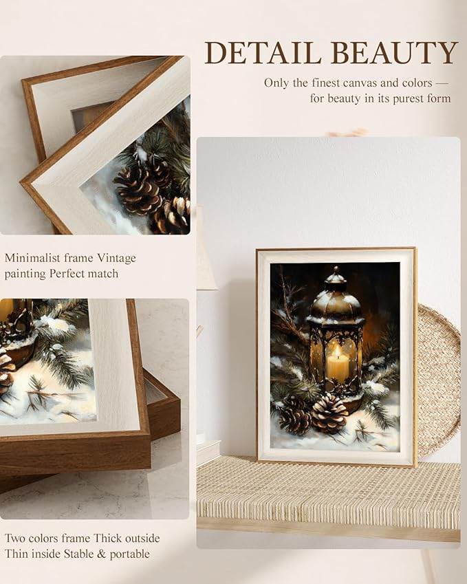 VIYYIEA Winter Framed Wall Art for Living Room, Oil Lamp Canvas Prints, Oil Painting Home Decor, Christmas Picture, Bathroom Wall Decor Gifts for Friends or Family - 16L x 12W
