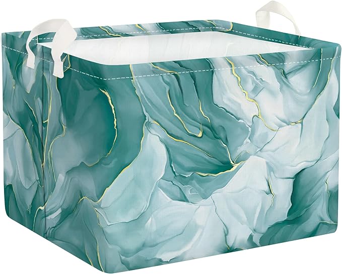 Clastyle Large Marble Baby Girl Gift Storage Basket Collapsible Kid Clothes Book Shelf Basket Toy Nursery Bin, Green, 40 * 30 * 30 cm