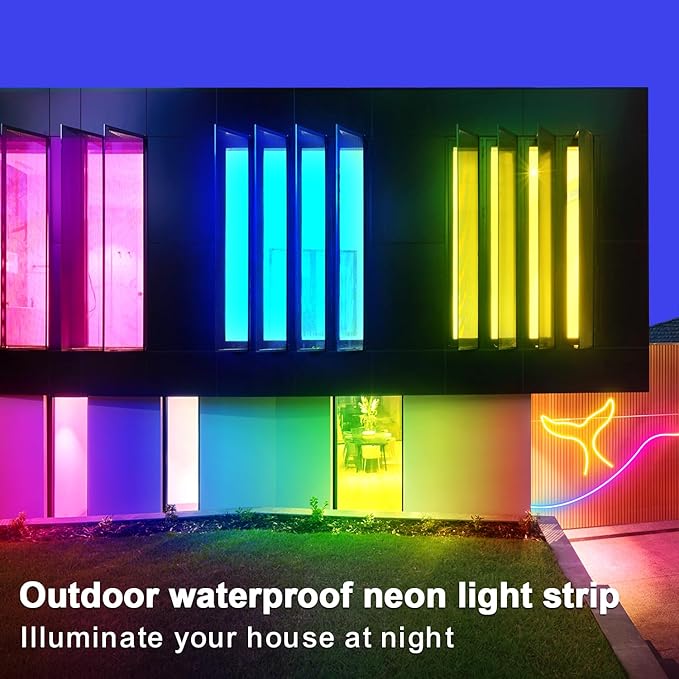 segrass 100ft LED neon Lights with Remote APP Control IP65 Waterproof Flexible Neon LED Strip Lights 24v RGB LED neon Rope Lights for Bedroom Room Outdoors Decor（2 Rolls of 50ft