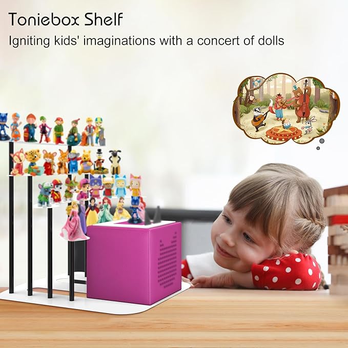 Metal Bracket for Toniebox,Desk Stand for Tonies Figures 20-30pcs Storage,Metal Display Stage for Toniebox Player,Children's Room Decorations and Gifts (White)