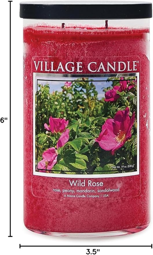 Village Candle Wild Rose Large Tumbler Glass Jar, Scented Candle, 19 oz., Pink