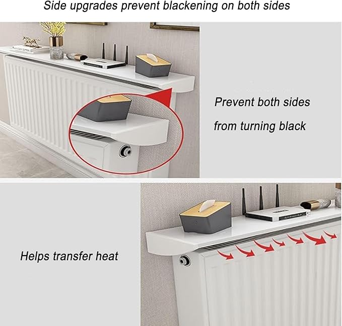 Radiator Shelf Top Bracket Cover Small Floating Organizer Rack for Home Living Room Bedroom Hallway, No Drill Shelf (White, 35.4 in)