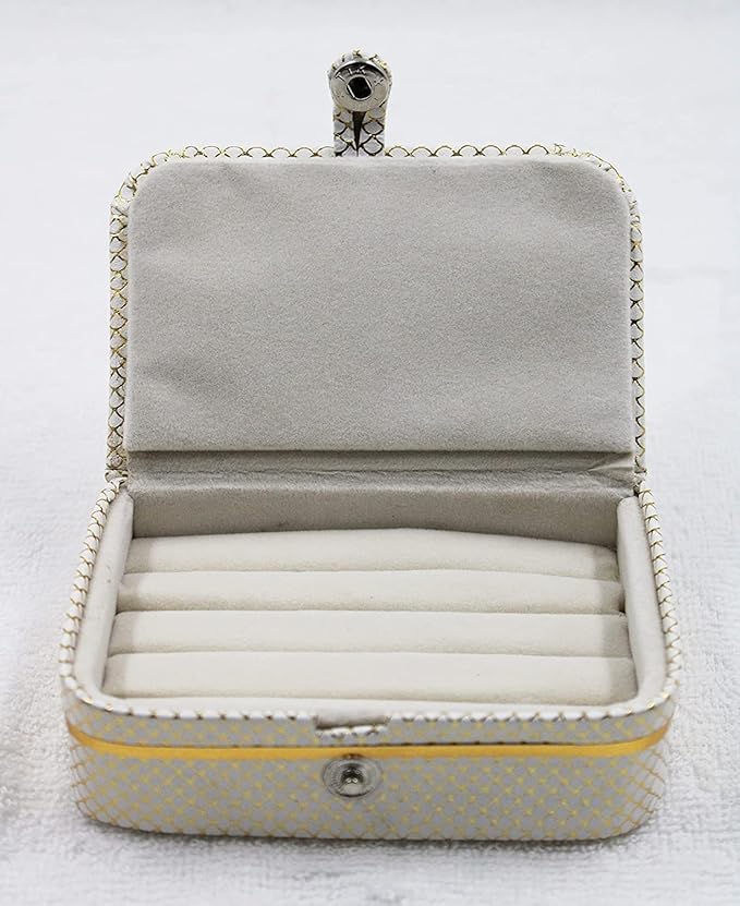 atorakushon PU Leather Cosmetic Jewellery accessories Vanity Storage Ring Earrings Studs Box Necklace Wardrobe Organizer for Female Pack of 2 (Cream)