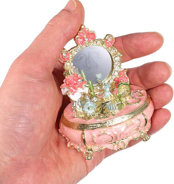 Beaupretty Enamel Jewelry Box Dressing Table Decor Metal Trinket Organizer with Hinged Lid for Women’s Rings Earrings Storage Makeup Room Accessory