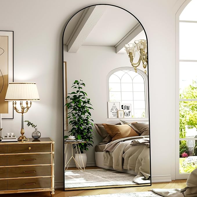Arched Full Length Mirror 71"x26" - Floor Standing Body Mirror with Aluminum Frame,Leaning Hanging for Bedroom Cloakroom Living Room Black