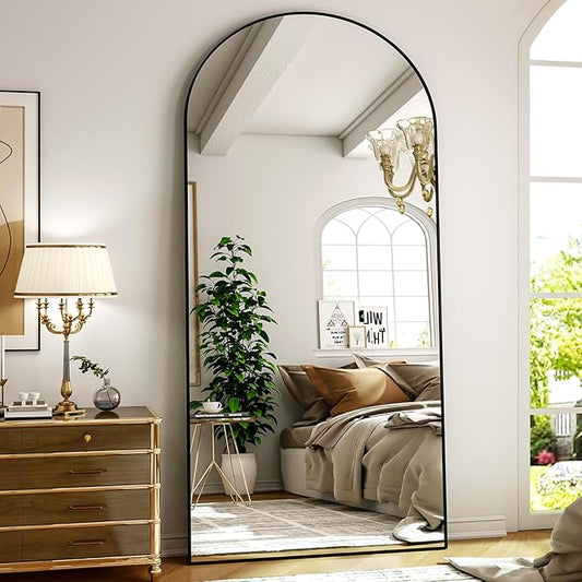 Arched Full Length Mirror 71"x26" - Floor Standing Body Mirror with Aluminum Frame,Leaning Hanging for Bedroom Cloakroom Living Room Black