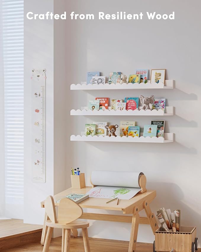 Onlysky Scalloped Shelves, Nursery Book Shelves, Floating Book Shelves for Wall, Toddler Nusery Deocr