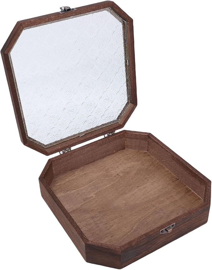 Zerodis Wooden Jewelry Storage Box Jewelry Boxes Glass Lid Cosmetics Storage Case Makeup Organizer Box Display Case for Trinkets Sundries Keepsake Watch Necklace Wooden