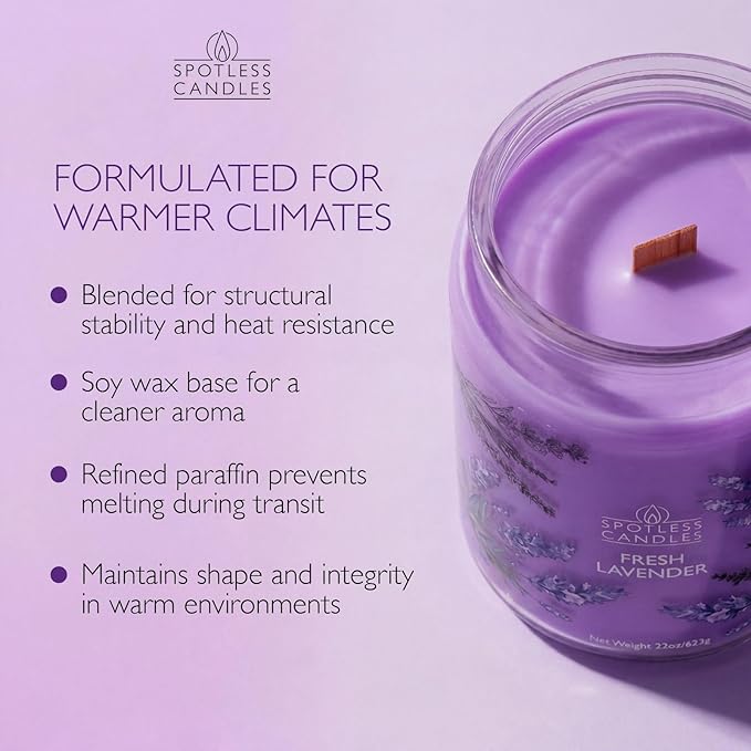 Spotless Leopard Fresh Lavender Candle 22oz Glass Jar with Wooden Wick in a Decorated Jar Within a Presentation Gift Box and Protective Shipping Box